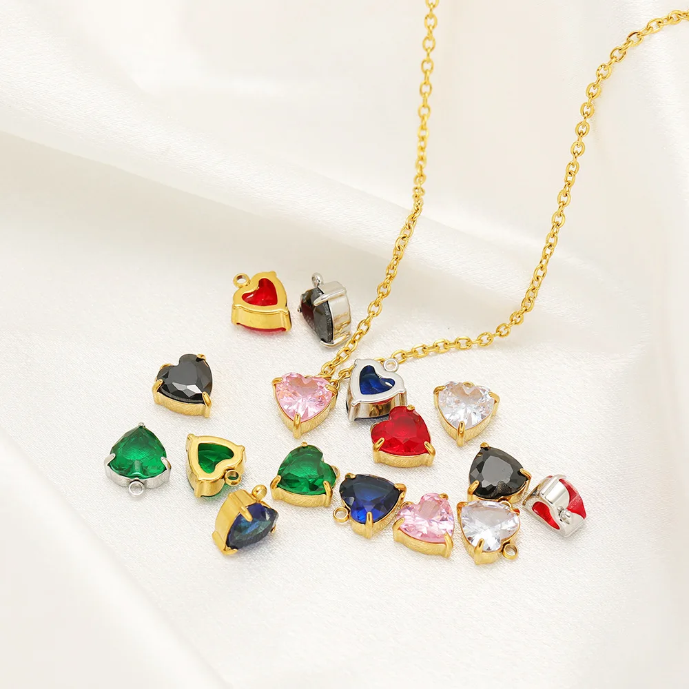 2026New Color Peach Heart Zircon Pendant Stainless Steel Link Chain Necklace Fashionable Gift for Men and Women