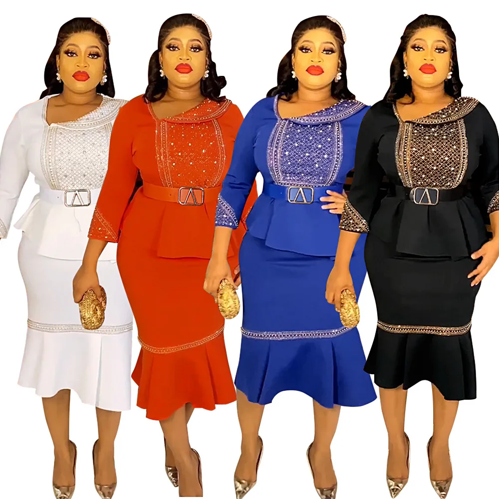 African Evening Party Dresses For Women Robe Plus Size Long Maxi Puff ...