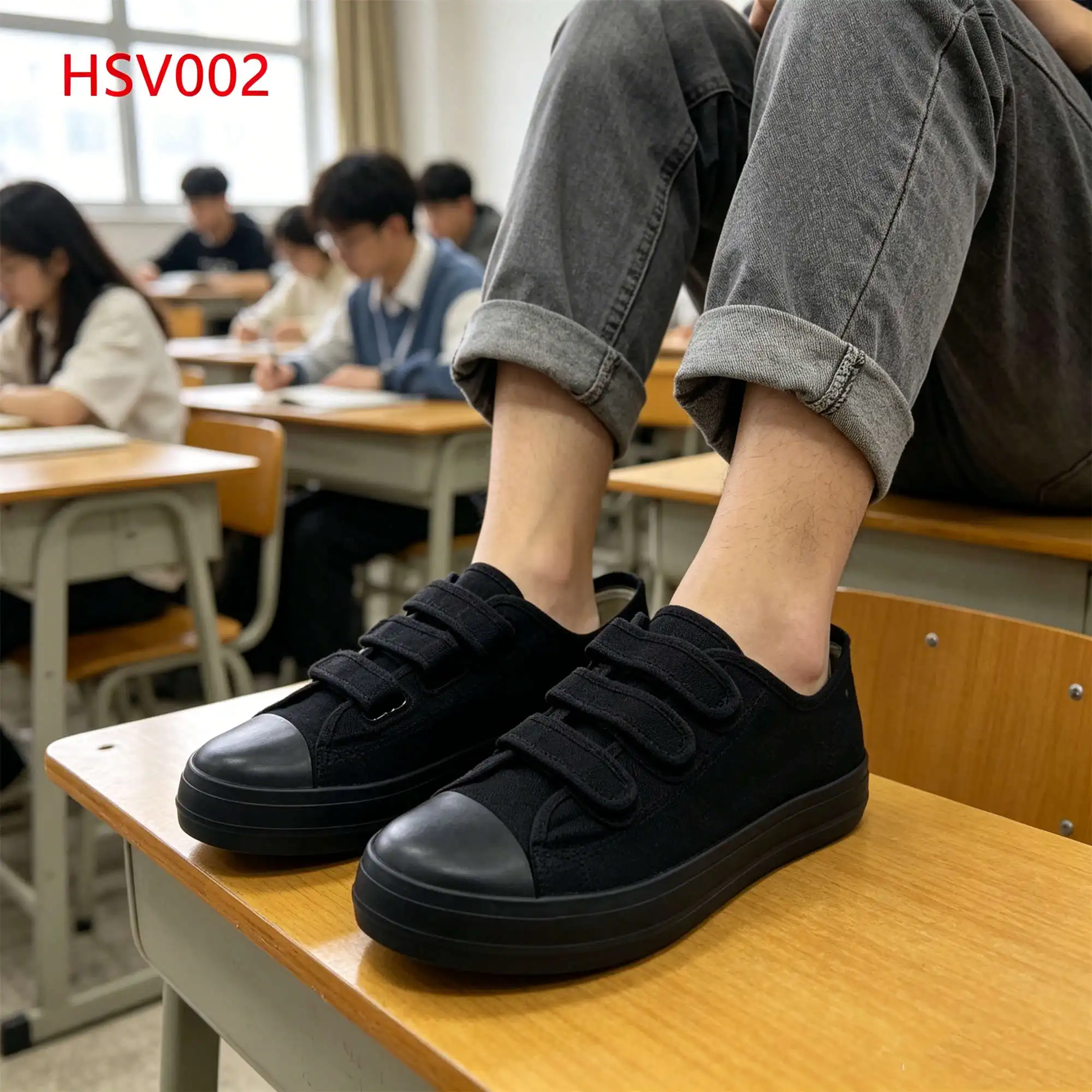 ZYF,University Class Hook&loop Design Black/white Sneakers Popular in USA Wear Well Vulcanized Rubber Sole canvas shoesHSV002