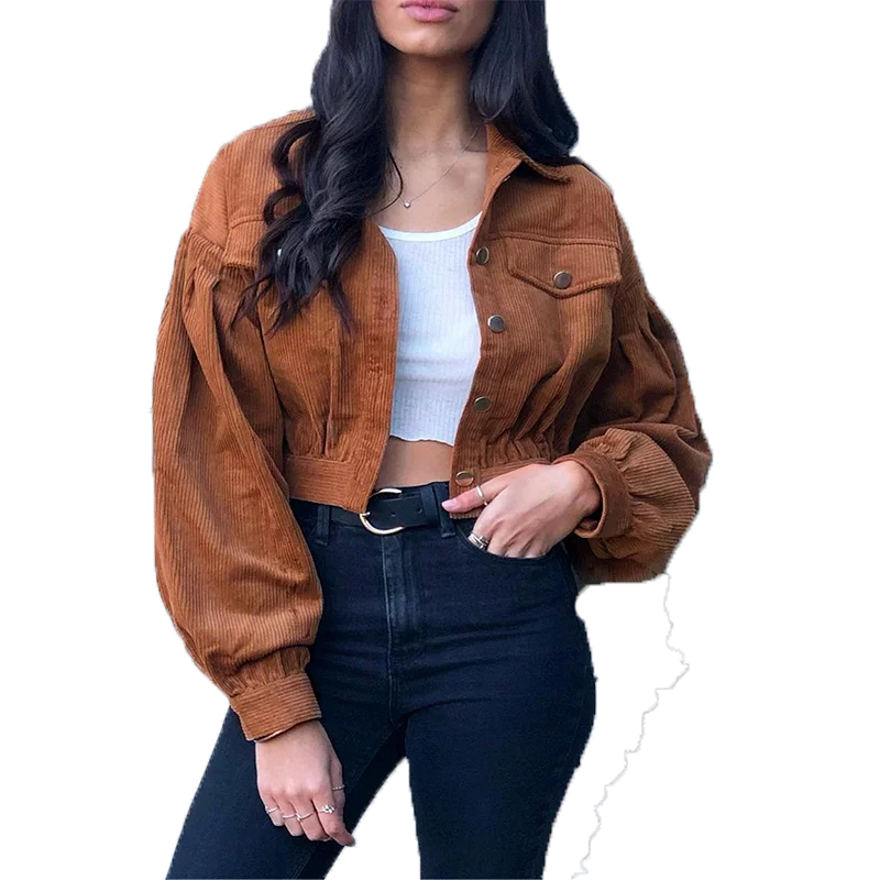 Casual Corduroy Buttons Bomber Long 