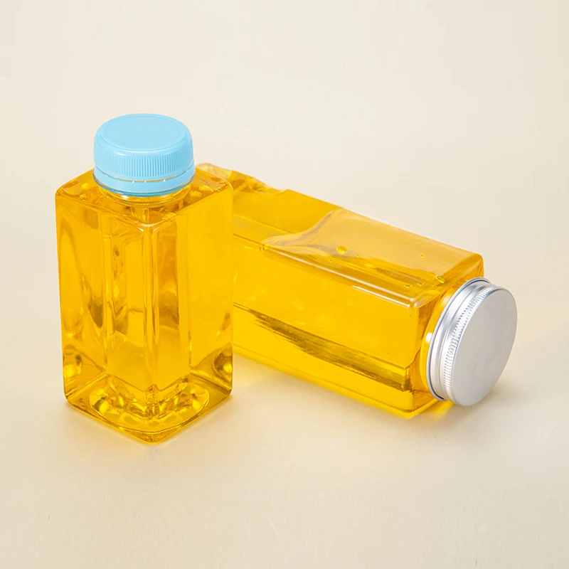 Custom Logo Cylindrical Transparent Design PP 250ml Plastic Bottles 500ml Aluminum Lid Juice Bottles details