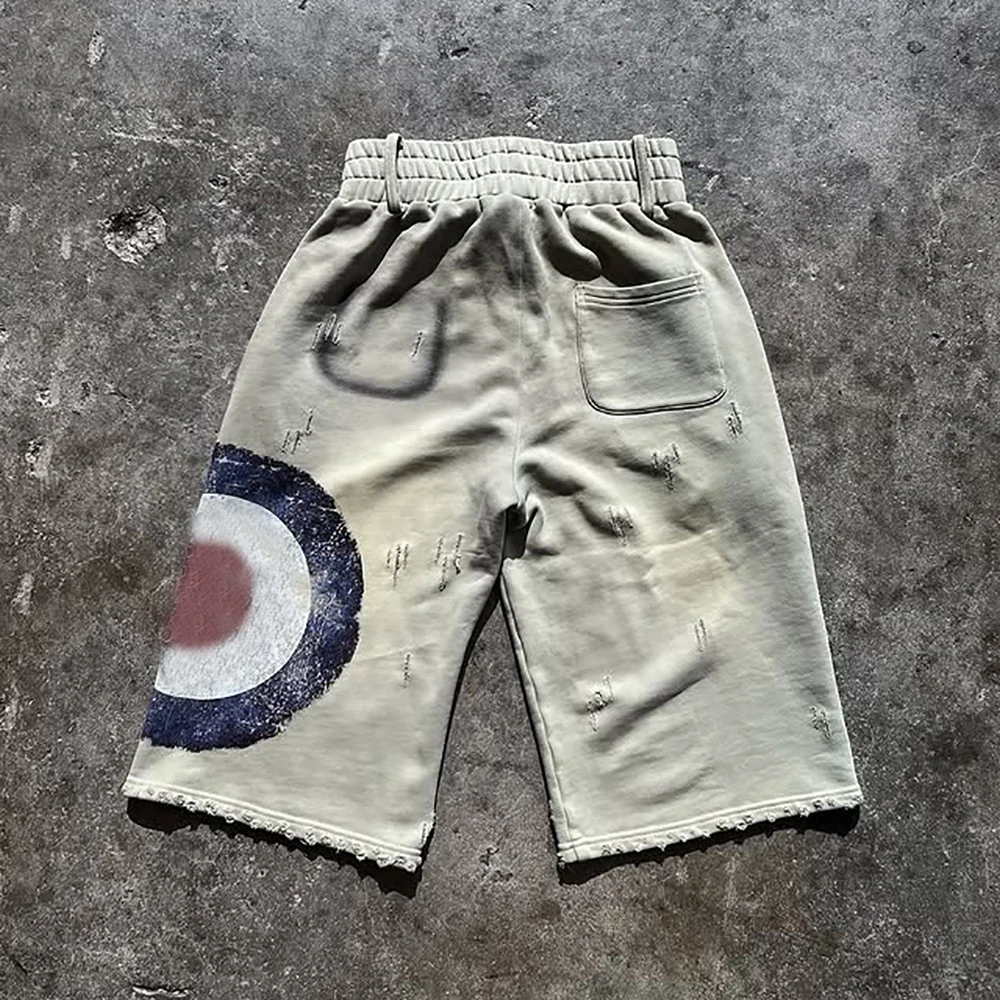 High Quality Custom French Terry Cotton Knee Length Stone Acid Wash Ripped Baggy Distressed Jogger Sweat Shorts Men factory