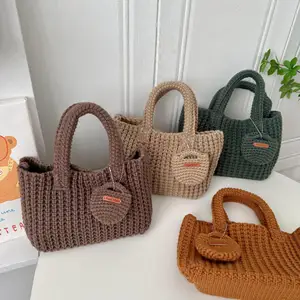 Korean Solid Color Woven Bag Cute Woolen Handbag with Small Bag Autumn/Winter Vintage Women's Bag