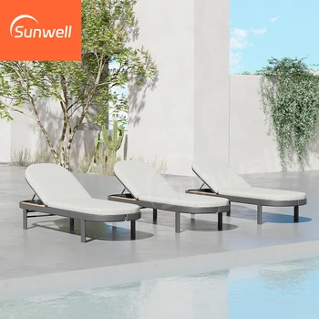 Outdoor Furniture Aluminum Day Bed Sofa Lounger Beach Side Hotel Daybed Beach Pool Side Sun Loungers for Hotel Project