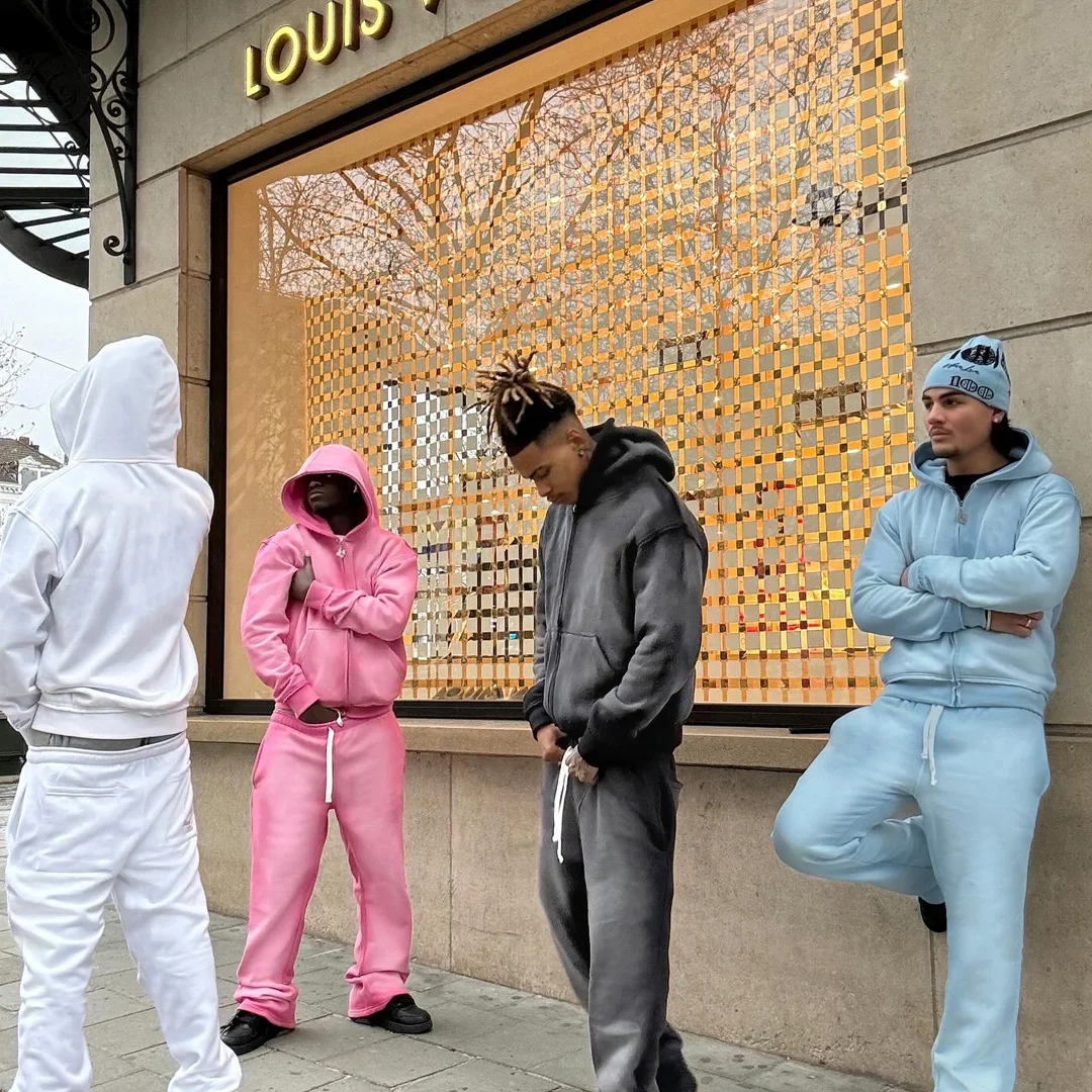 product vintage acid wash hip hop 2 piece tracksuit small batch custom wholesale unisex basic solid color loose hoodie  jogger pants-1