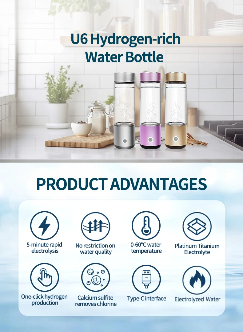 Top Selling H2 Hydrogen Water Bottle Portable Hydrogen-Rich Water Glass Rechargeable Hydrogen Water Generator factory