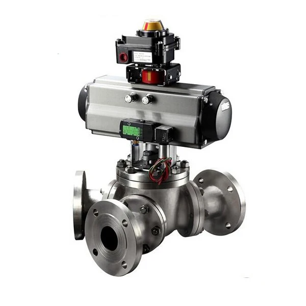 steel flanged y type double acting pneumatic ball valve 3 way