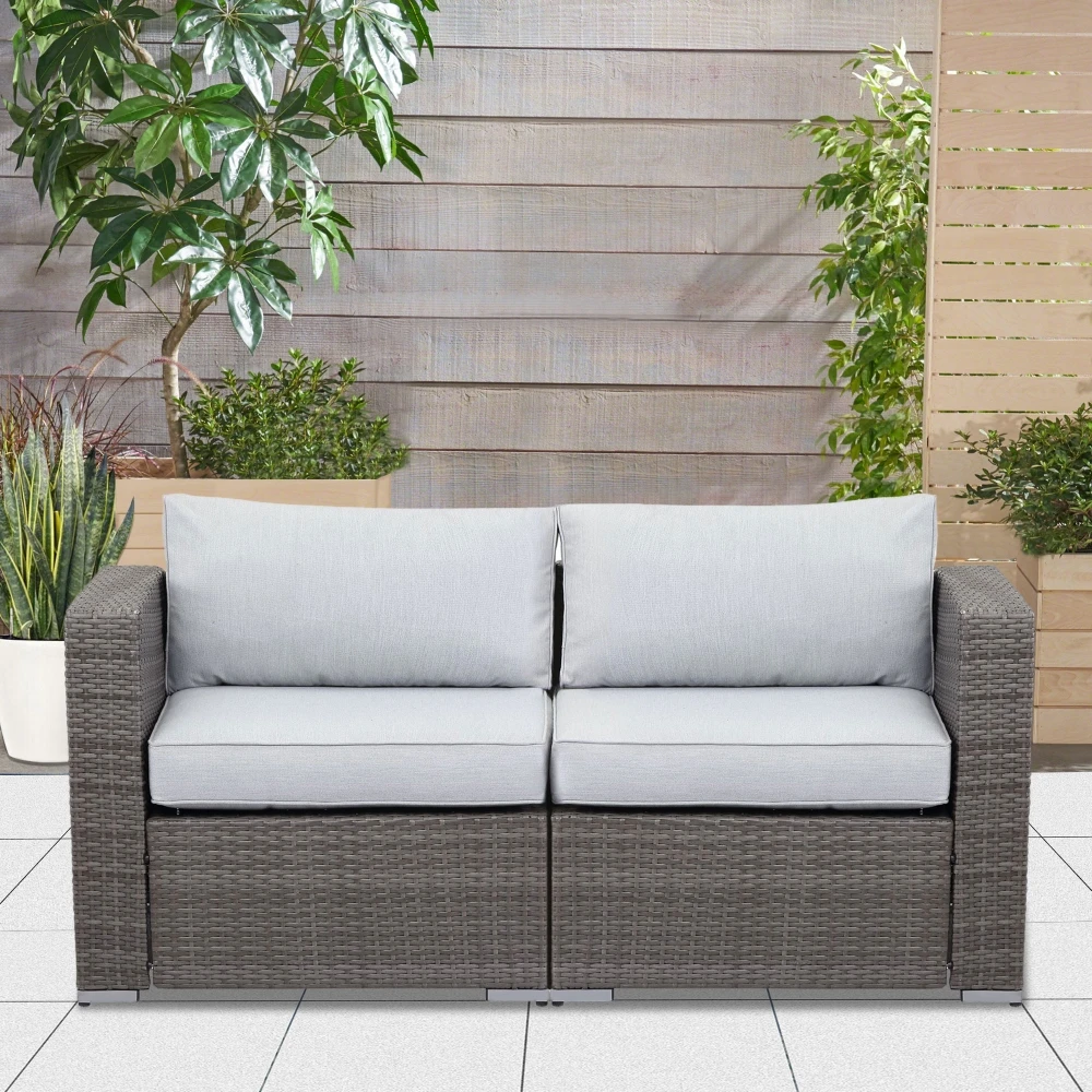 Comfy Rattan 2 Person Couch Twin Double Light Grey Couch Modern Sofas