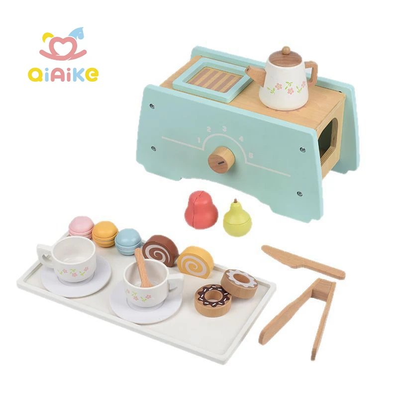疑似アフタヌーンティー用デザートセット 子供用ホームキッチン用ポット 木製ミニキッチンおもちゃ 本格的な調理セット 子供向け