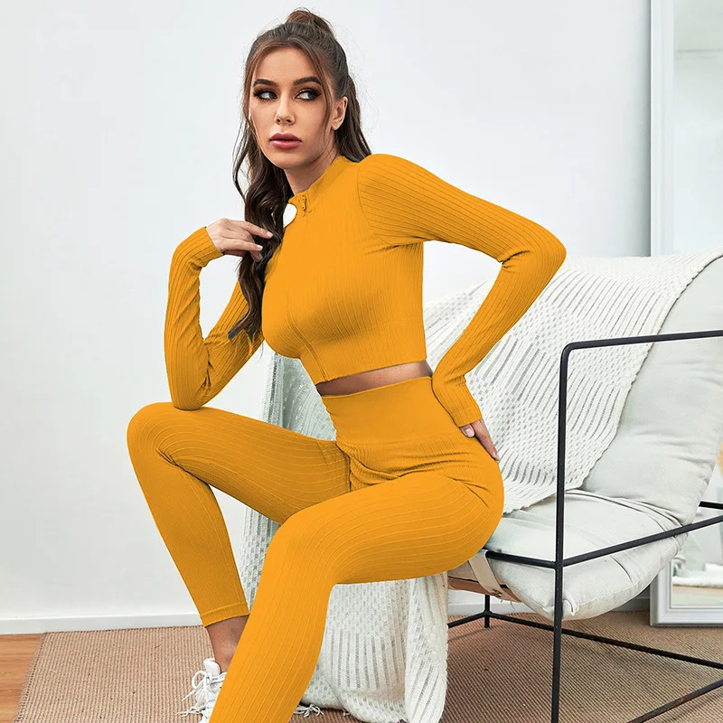 Custom Seamless 2 Piece Yoga Set Women Sport Clothes Gym Yoga Zipper