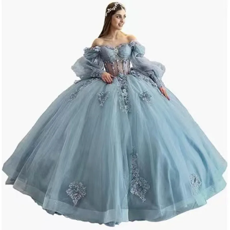 S2347A 2025 New for Cinderella One-Shoulder Sweet Princess Colorful Yarn  Flower Birthday Evening Party Dress