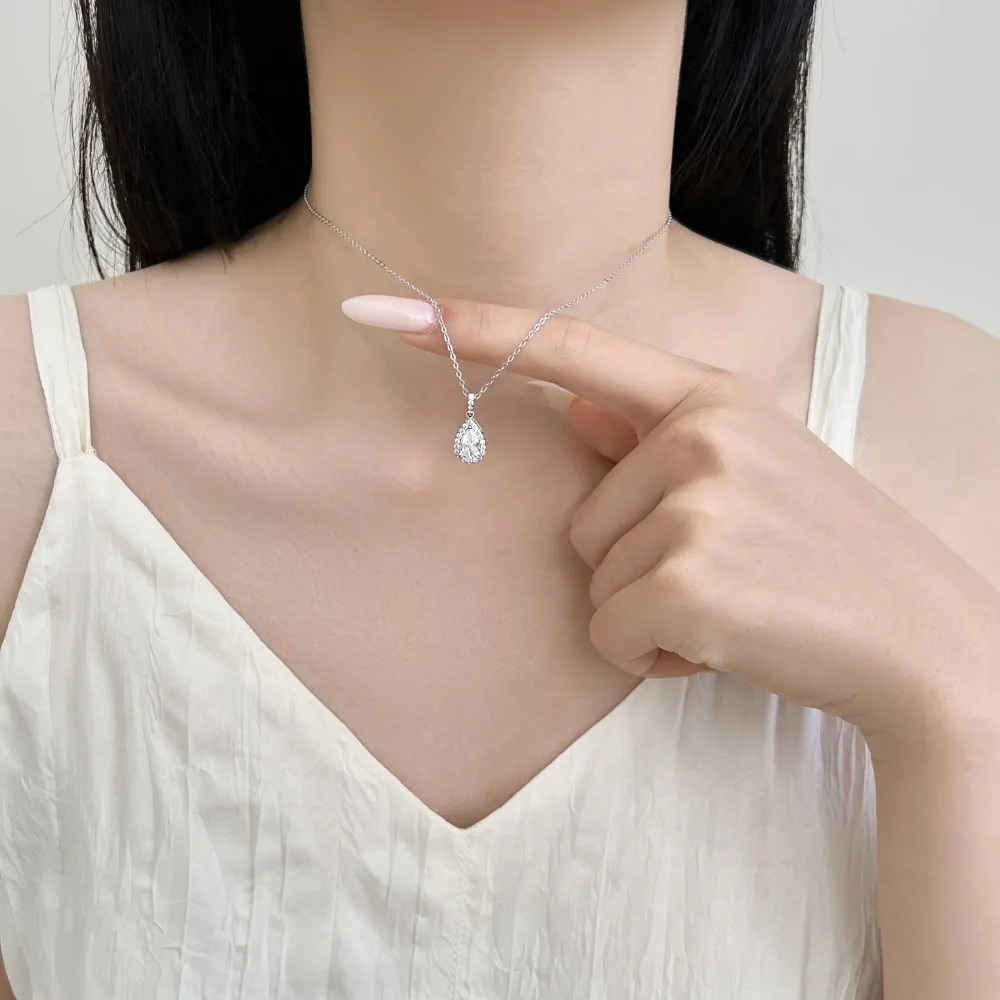KAKODIY Bridal Bridesmaid Teardrop Wedding Necklace, 5A Cubic Zirconia Simple Pendant Wedding Party Bridal Necklace detail 2