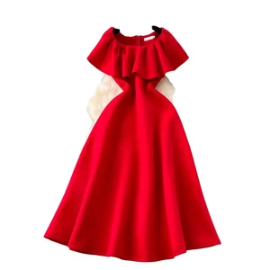 Women's Elegant One-Shoulder Ruffle Gown for Summer Dinner Parties Office Lady Style Breathable Washable Midi-Length Long Dress