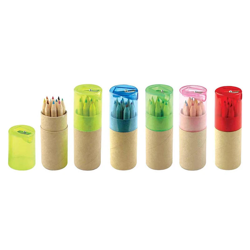 12 цветов, индивидуальный логотип, мини-размер, набор карандашей из натурального дерева в бумажной трубке