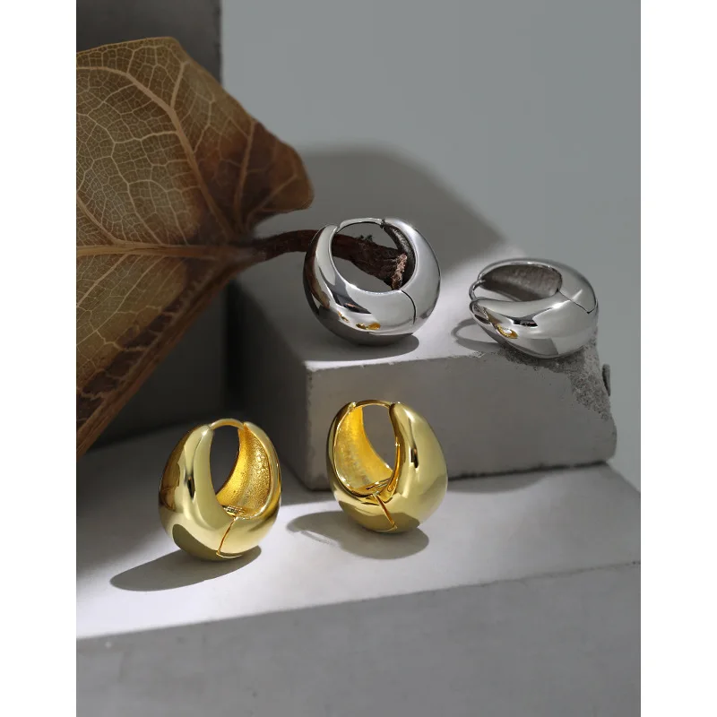 Chunky Thick Small Hoop Earring 18K Yellow Gold in S925 Sterling Silver Thick Huggie Hoop Earrings