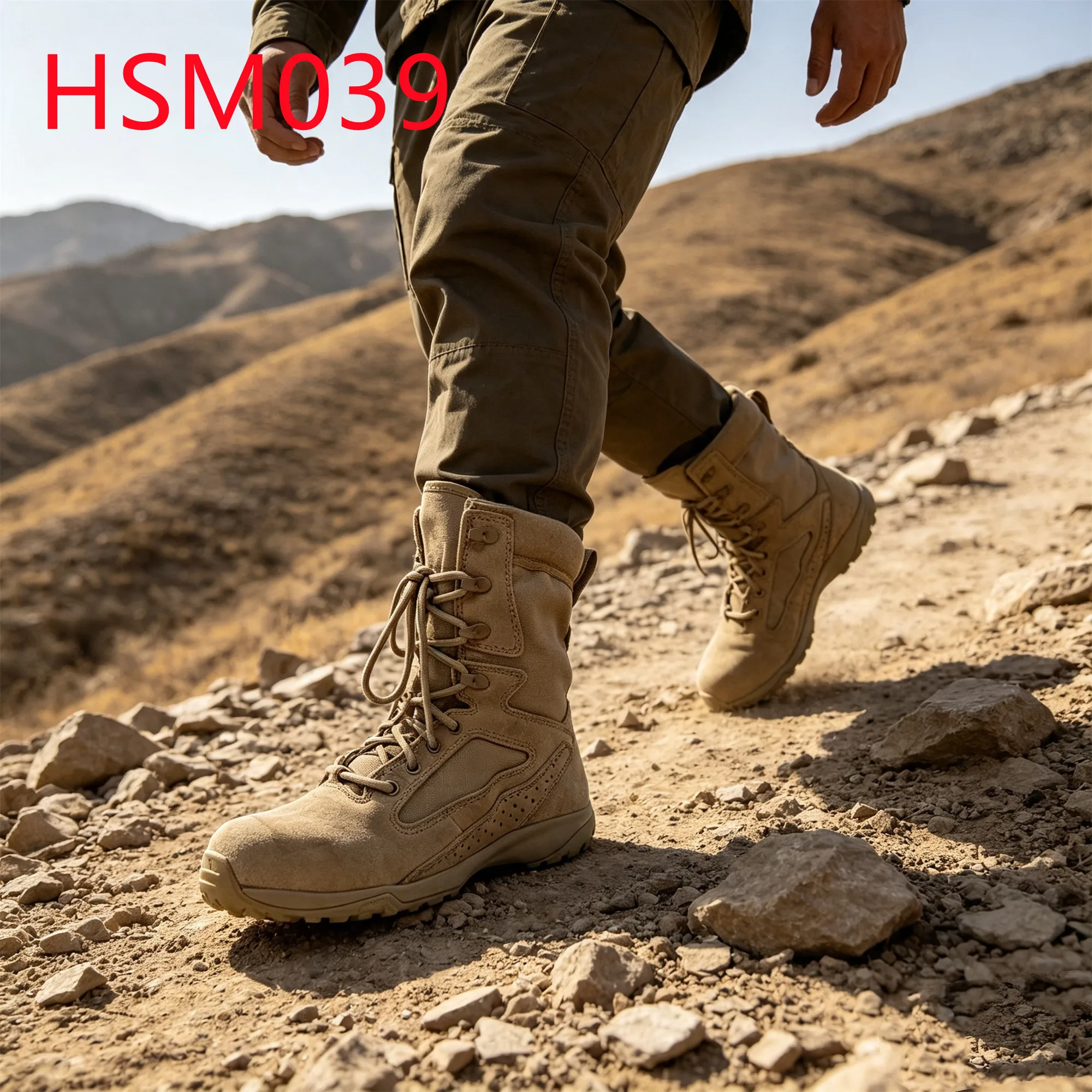 HY,Field Surveying Rip Stop Natural Suede Leather Hua Singh Desert Boots Super Anti-shock Sole Combat Boots with air Hole HSM039