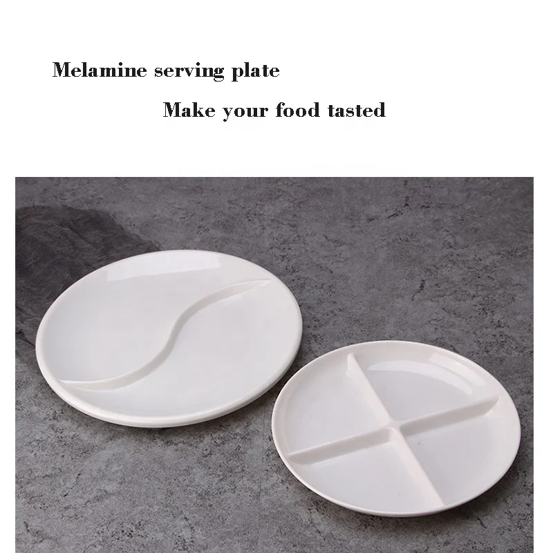 Unbreakable Restaurant Dinnerware White Round Melamine 2 Sections Compartment Portion Plate