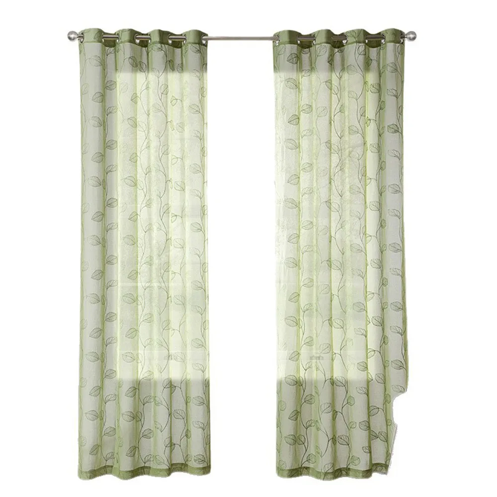 Simple Brief Contemporary Multicolor Embroider Indoor Living Room Canteen Balcony Window Door Floral Cloth Curtain