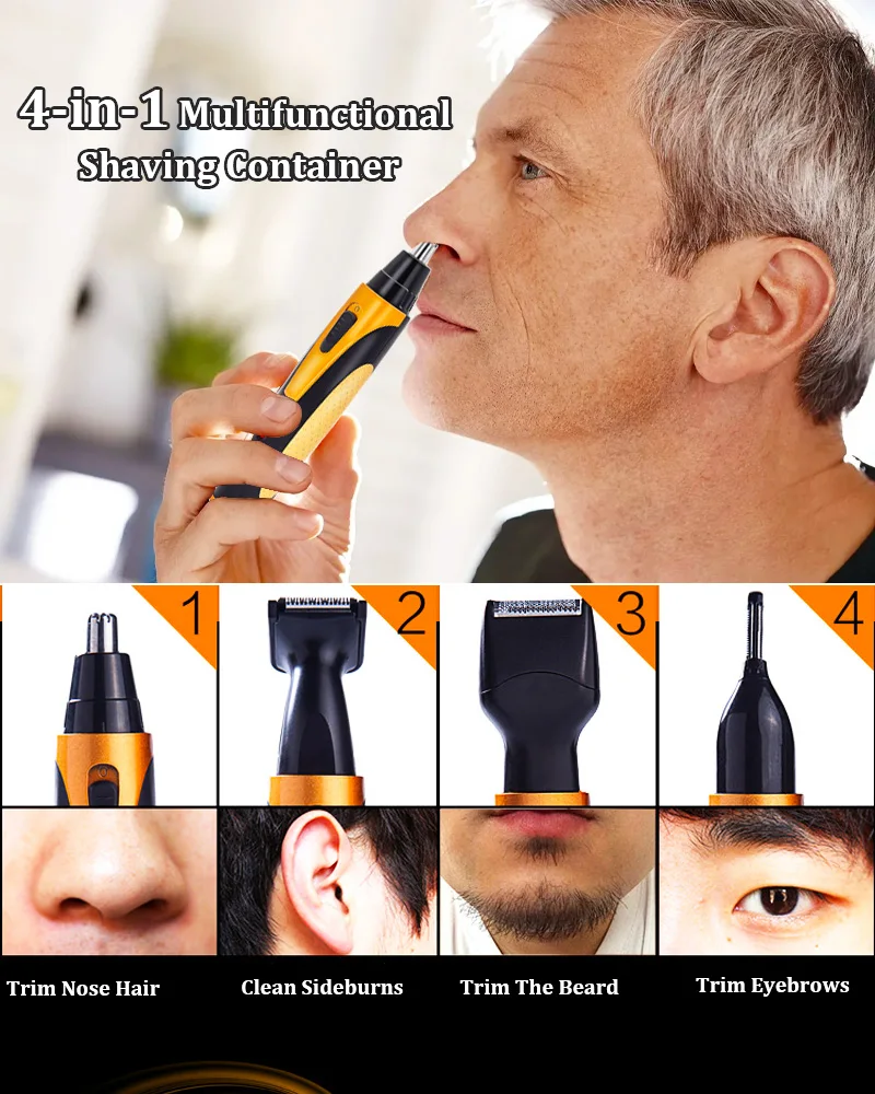 Gold and Black Versatile 4-in-1 USB Rechargeable Men's Grooming Kit