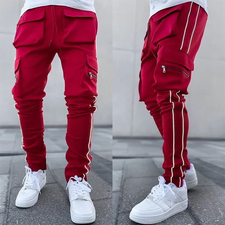 Vedo Sweat Pants Custom Logo Polyester Leisure Sportswear Athletic Streetwear Reflective Strip Cargo Jogger Pants With Pocket