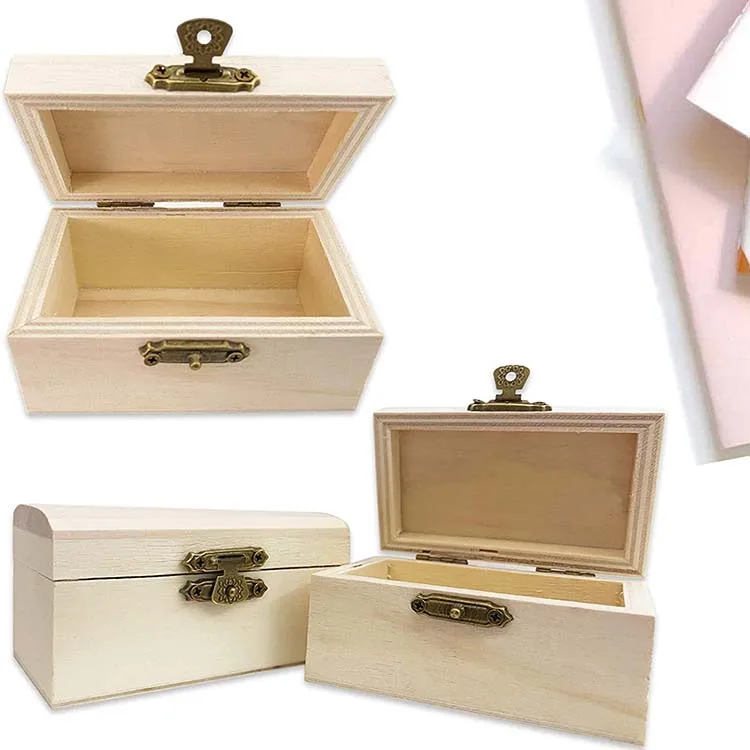 Art Jewelry Box and Home Storage Hobbies ADXCO 3 Pack Unfinished Wood Treasure Chest Decorative Wooden Box Pine Wood Box with Locking Clasp for Crafts Projects 