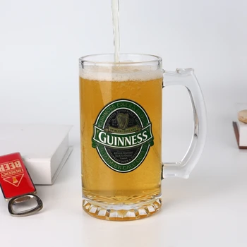 Factory Supply various designs with custom logo 500ml sublimation glass beer mugs with badge