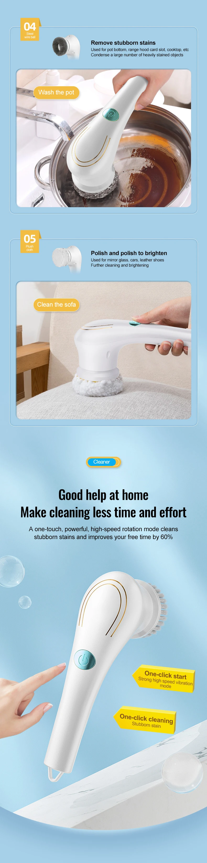 5 In 1 Electric Cleaning Brush Scrub Kitchen Multifunctional Dishes