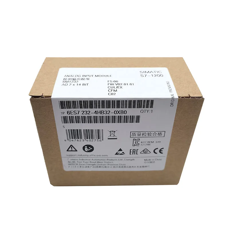 New Original 6ES7 232-4HB32-0XB0 6ES7232-4HB32-0XB0 SIMATIC S7-1200 analog output module. For industrial automation control systems. Features 2 AO channels, 0–10V / 0–20mA / 4–20mA output, high precision, compact design,