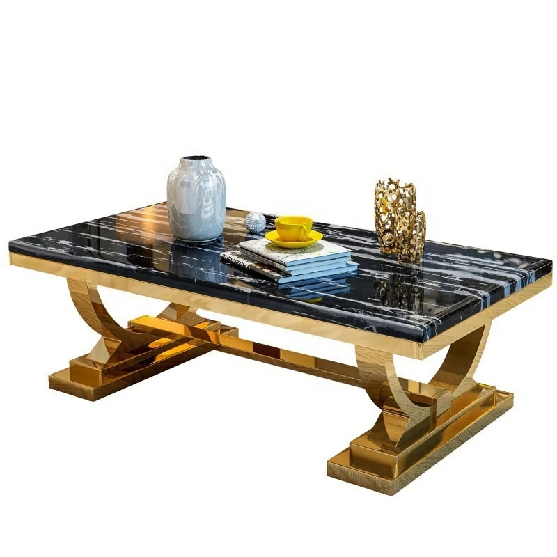 Журнальный столик для гостиной с золотистой рамой из нержавеющей стали мраморный стол Диванный и ТВ-подставка набор