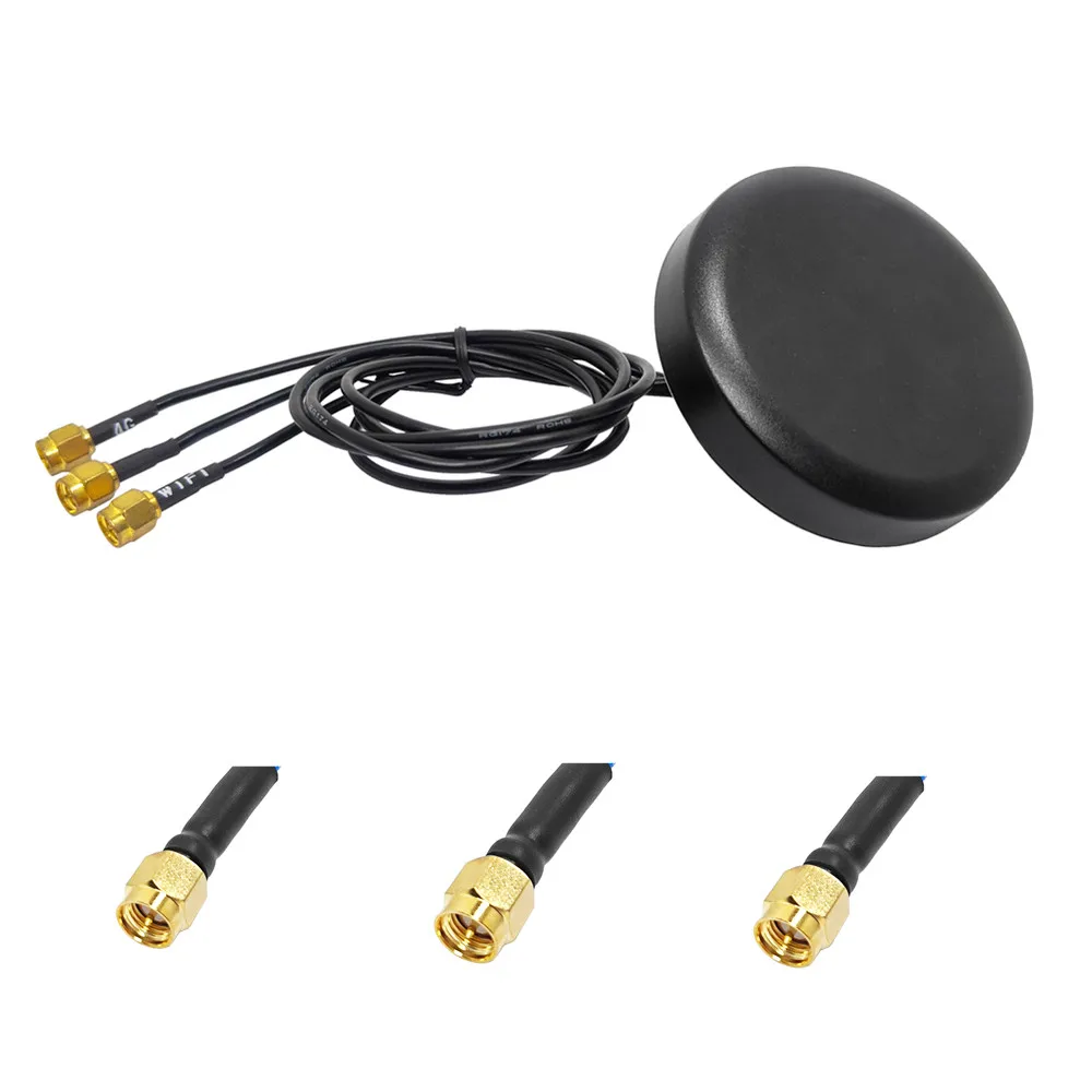 GPS WiFi Antenna with 3 for SMA Male Plug 50 Ohm Impedance Combined LTE Antenna Cable RF Pigtail Extension for Network