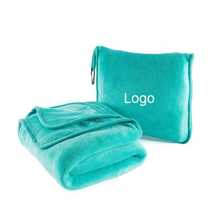 High Quality Portable Polar Fleece Customized logo 2 in 1 Plane Travel Pillow Blanket