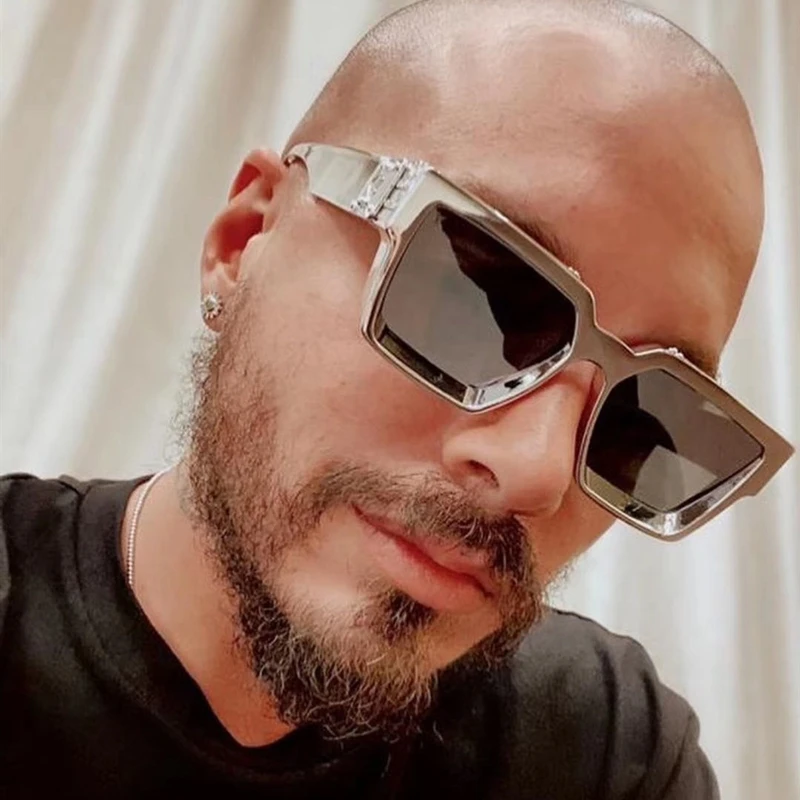 Big Square Oversized Chrome Effect Emerald Green Frame Black Lens Tattoo Hip Hop Style Unisex Eyewear Plating Sunglasses