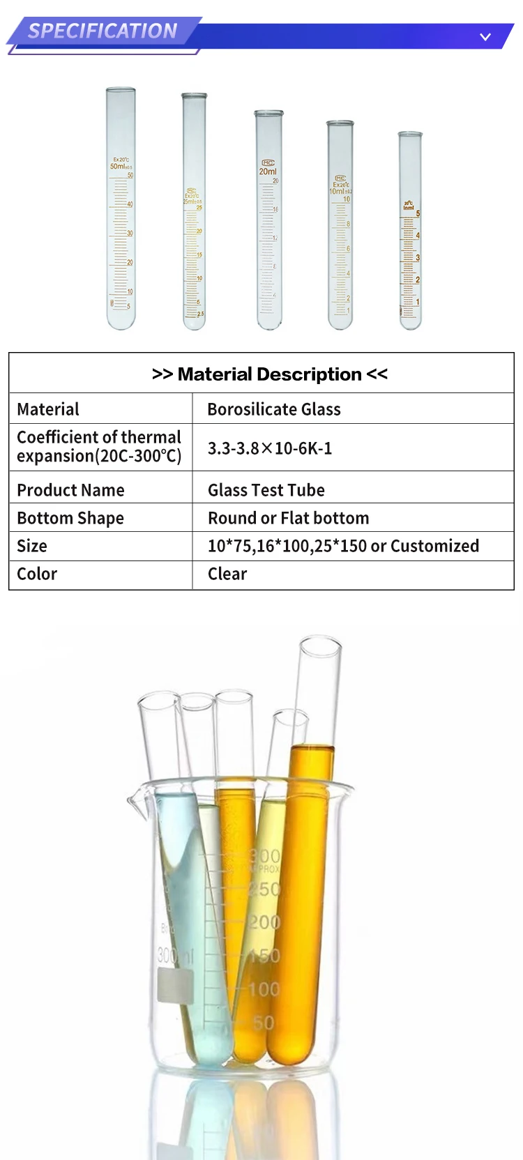Tyglass Wholesale Laboratory Glassware Glass Test Tube Hatresistant