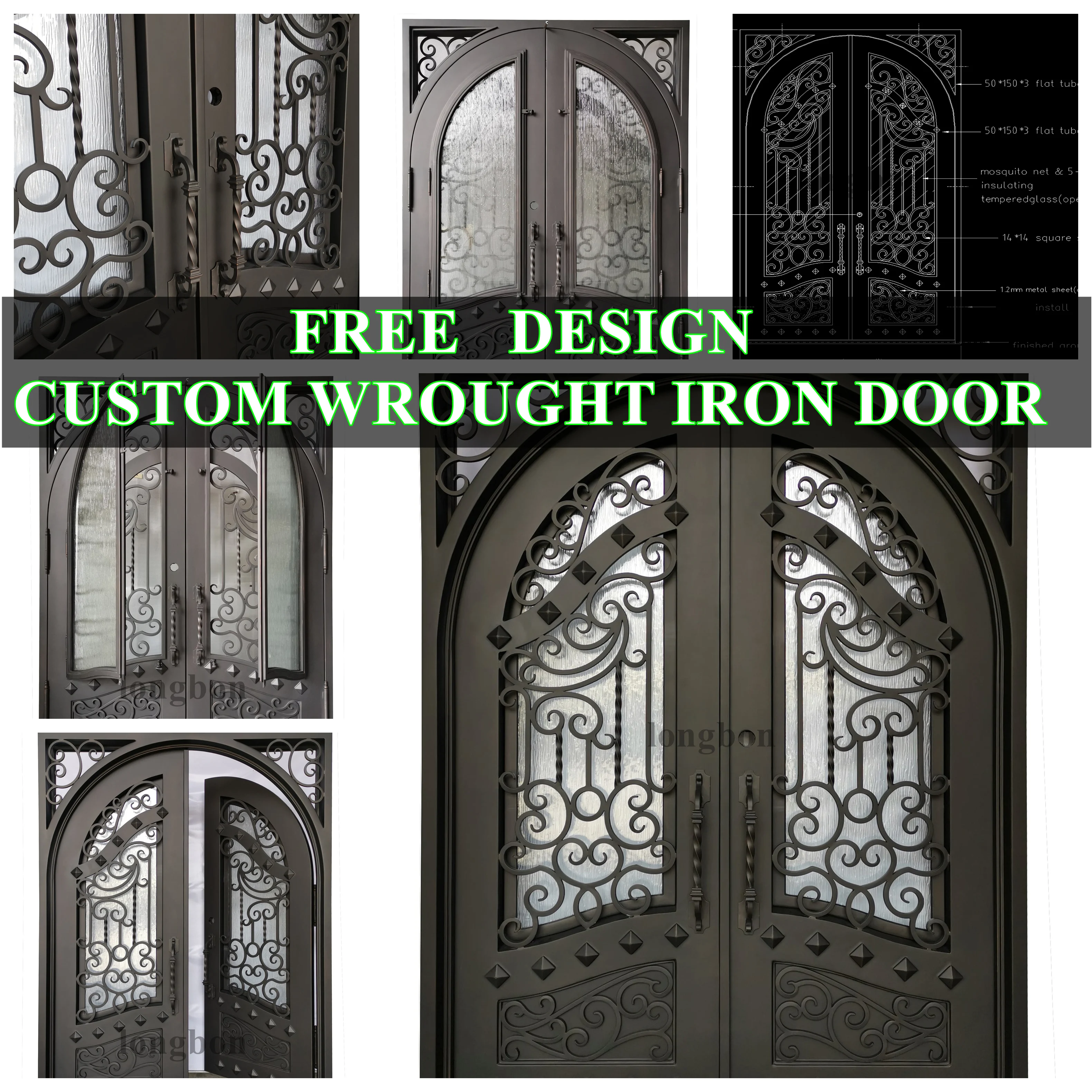 Iron Wrought Iron Main Entrance Doors Powder Coated Security Entry Door with Modern Design for Villa