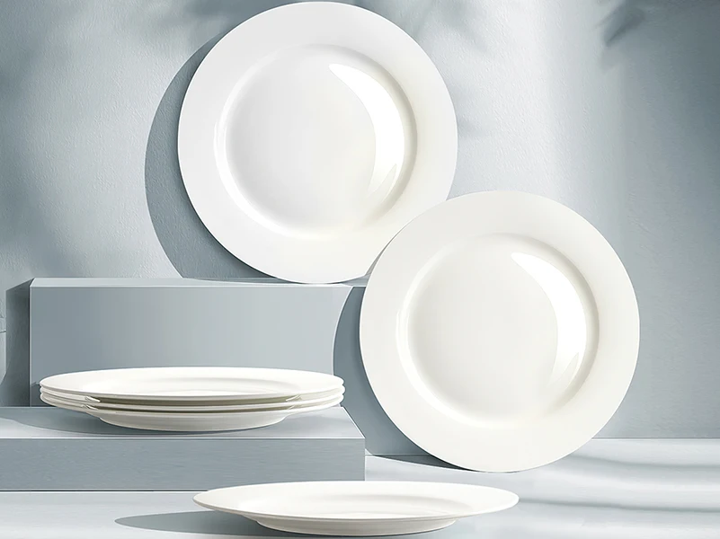 Custom Logo Bone China Plates In Bulk Modern White Ceramic Dish Plates