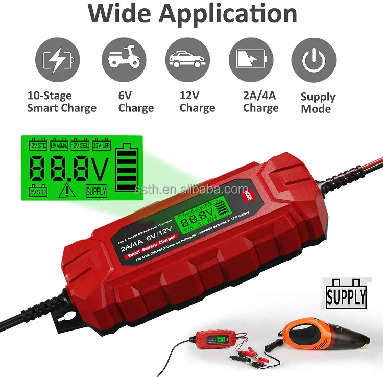Portable Lifepo Lead Acid Battery Charger 6v 12v Auto 2a 4a Mini Smart