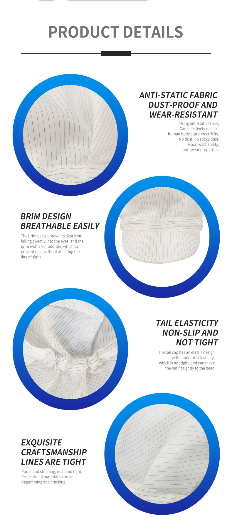 Worker Wear  Customized ESD Cap Anti-static Clean Room Hat Dust-free Work Cap