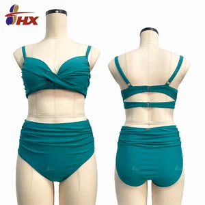 Luxury High Waist Push up Two-Piece Bikini Set with Front Logo Custom Design Beachwear for Women