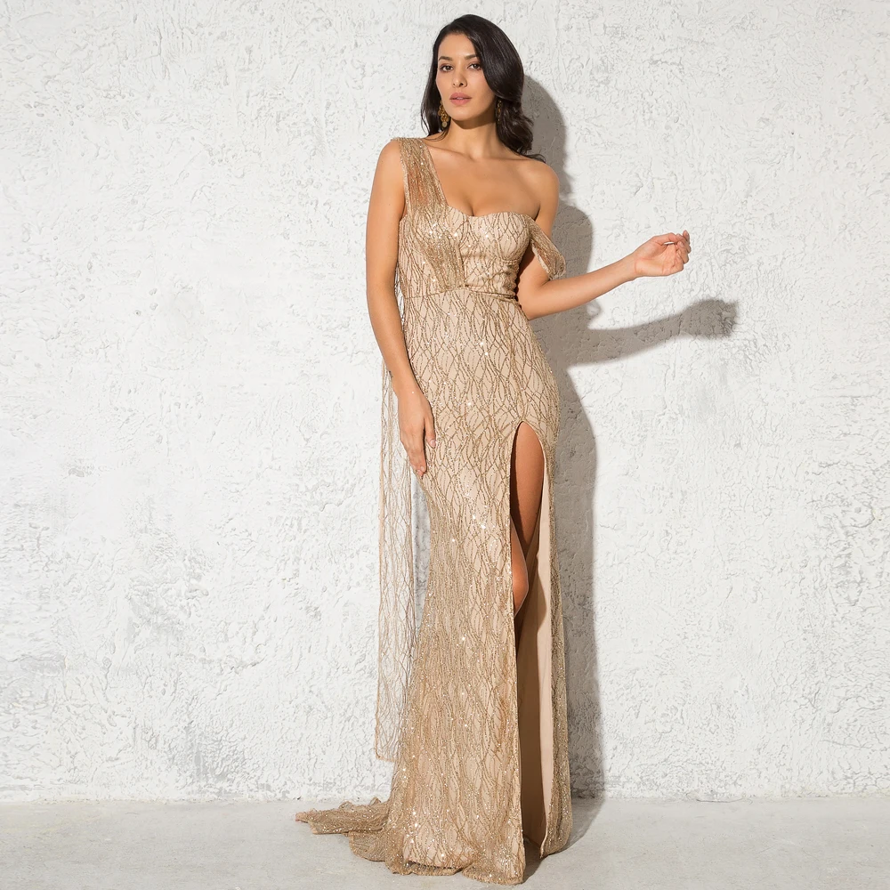 gold long dress with split