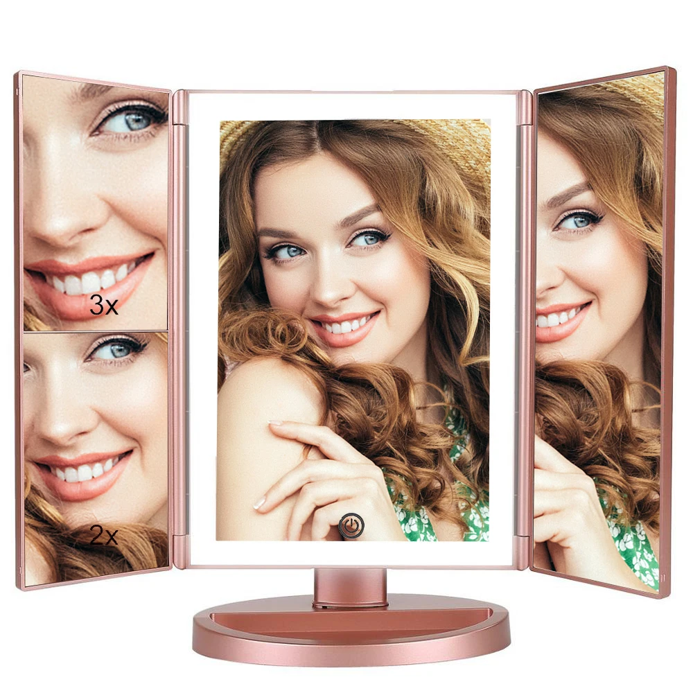 Three Ways Foldable 1x 2x 3x Magnifier Led Light Vanity Table Makeup
