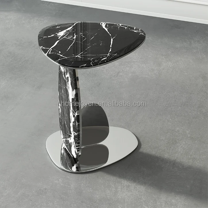 Kreativer Moderner Wohnzimmer-Beistelltisch Runder Schwarzer Marmor Silberner Metall-Edelstahl Eck-Kaffee-Teetisch – Detail 1
