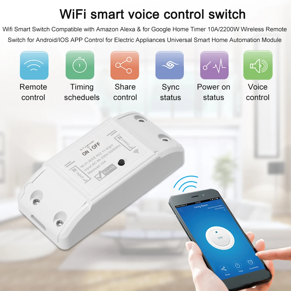 Smart Home Voice Control  Intelligent Wifi Wireless Remote Control Universal Relay Module Light Power Mini Switch
