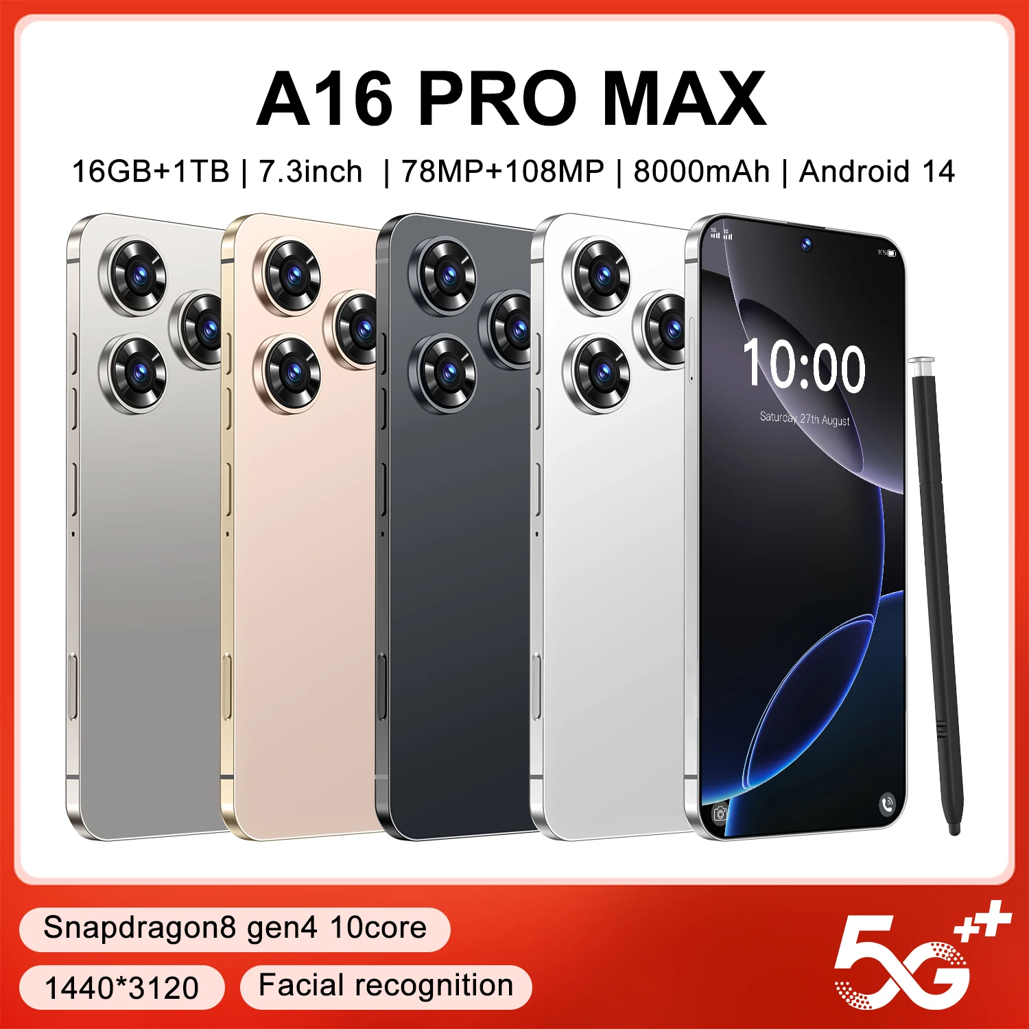 2024 GT30 Pro Mobile Phone - 5G, 7.3 Inch, 16GB, 1TB