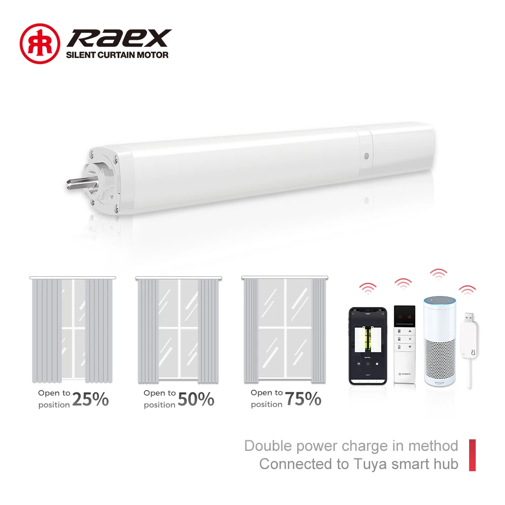 Raex Electric Remote Control Double Open Roman Curtain Modern Battery Motorized Window Rail Hotels Alloy Metal Accessories