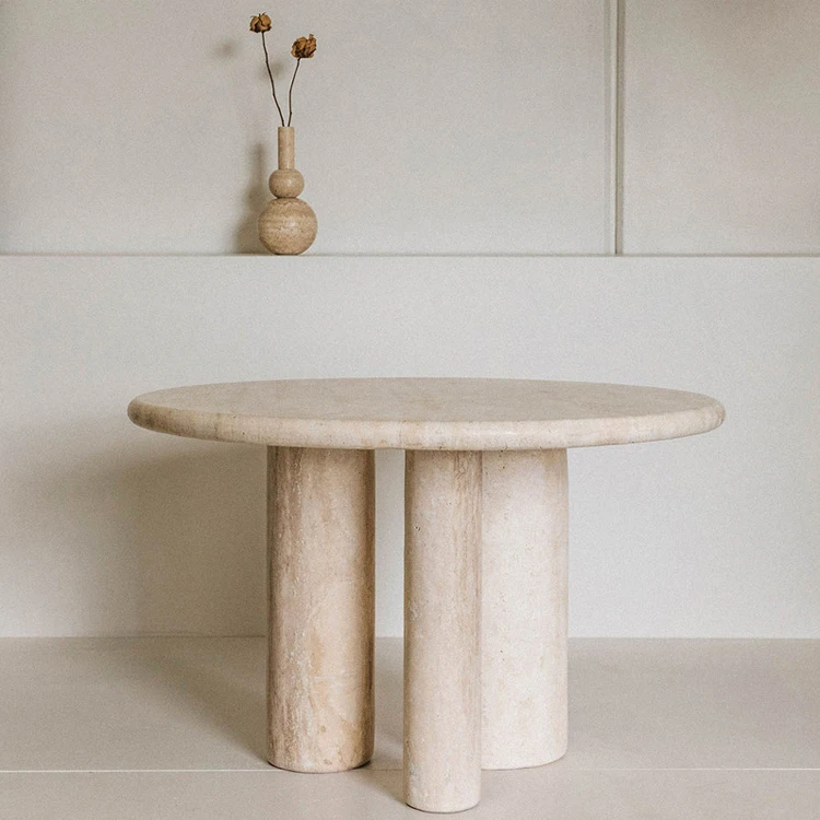 Travertine Stone Columns Tables Luxury Home Villa Hotel Roman Beige Marble Coffee Table Cafe Antique Tables