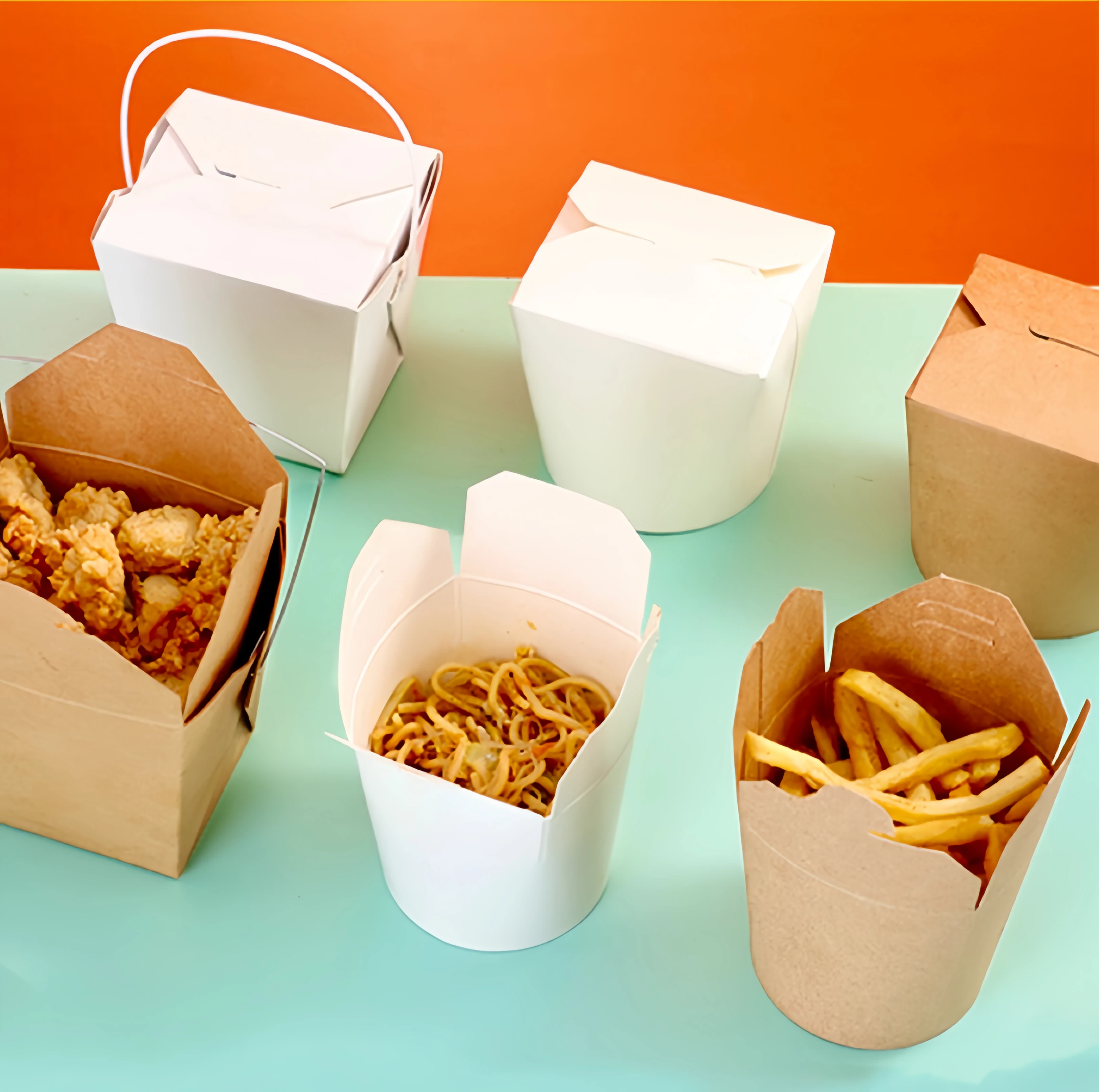 16 26 32oz Restaurant Print Biodegradable Disposable Pasta Food Packaging Box Food Noodle Paper Box Custom Take Away Noodle Box