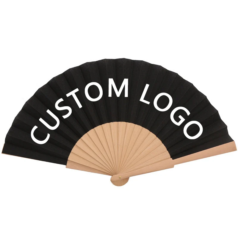 Decoration Black Wholesale Custom Art Logo Handfan Favor Cloth Wooden Portable Bamboo Wedding Bamboo Hand Held Fan