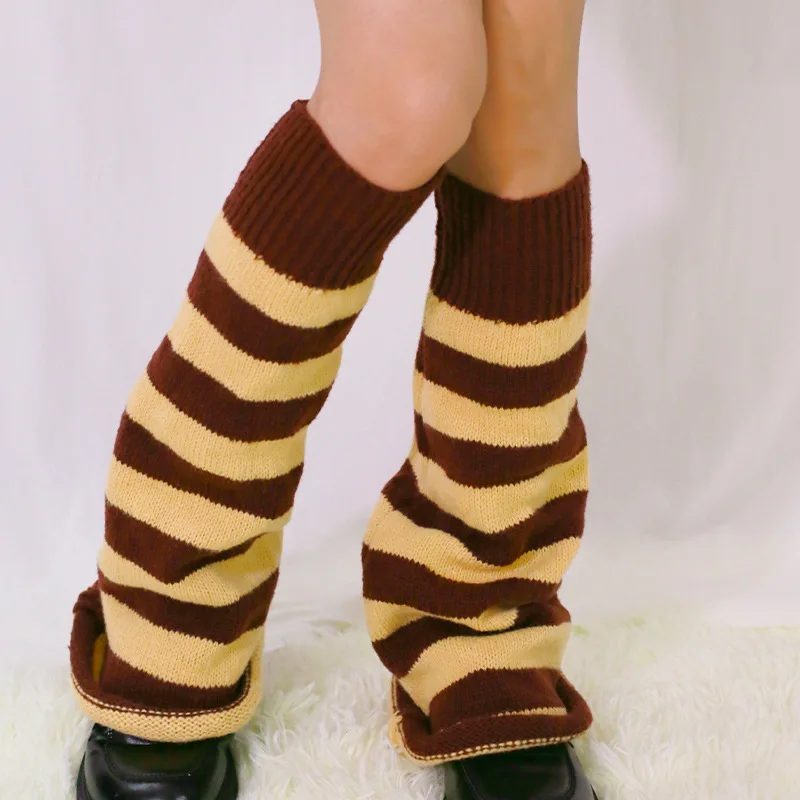 2023 Cool Flared Boot Socks Black Stripe Y2K Aesthetics Millennium Style Knitted Gaiters Woman Knee Leg Warmers