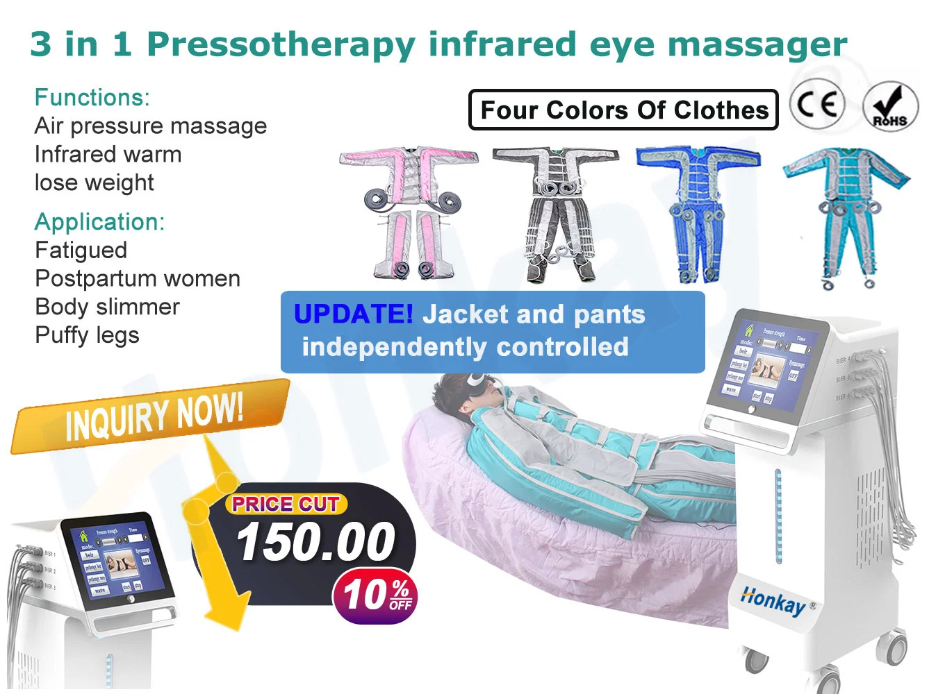 3 In 1 Presoterapia Lymphatic Drainage Therapy Pressotherapy