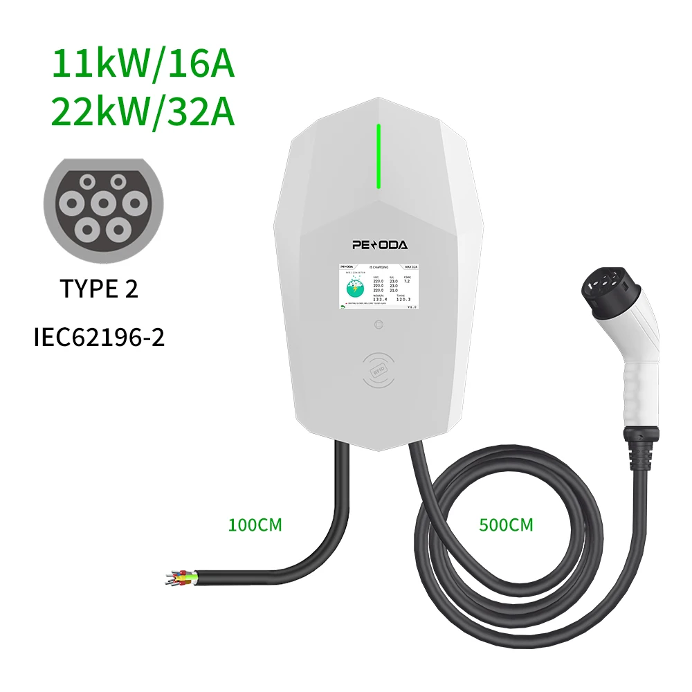 Ocpp EV Charging Station 22kw 11kw EV Charger Type 2 3 Phase 16a 32 Amp Plug in AC 22 KW EV Car Charger